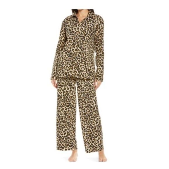 Nordstrom Leopard Print Flannel Patchwork Pajamas NWT Small - Picture 2 of 4